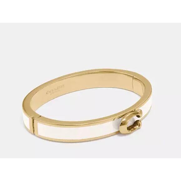 RETAIL $98 COACH Signature Push Hinged Bangle*Chalk & Gold*NEW w/tags - Picture 1 of 5